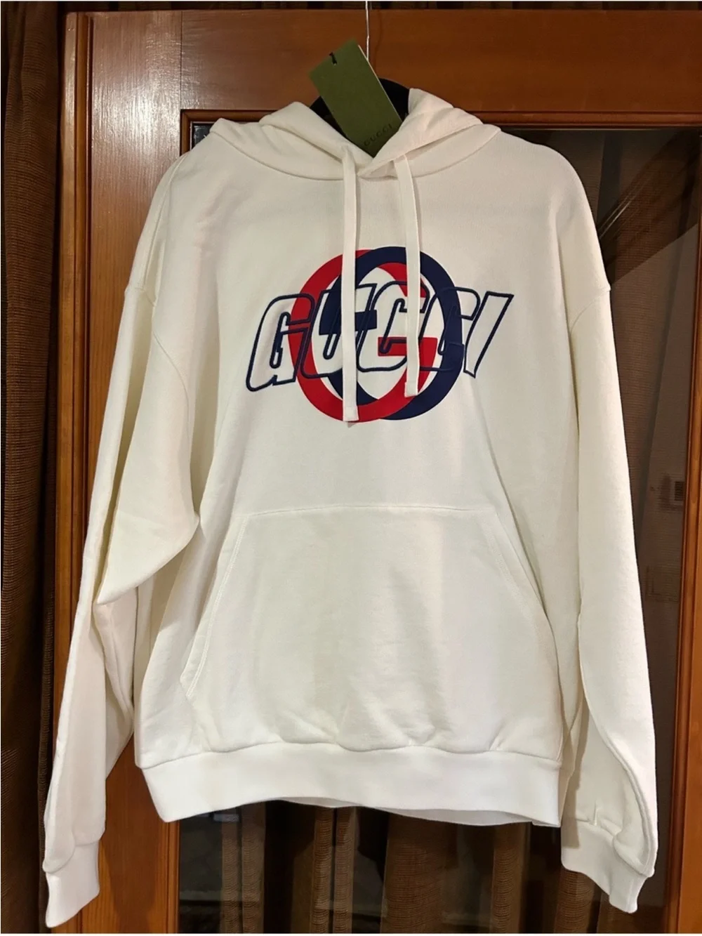 Men’s Gucci jersey cotton, GG hooded sweatshirt size medium, made in Italy